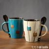 創意陶瓷杯復古個性潮流馬克杯日式簡約杯子咖啡杯家用水杯帶蓋勺