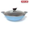 韓國NEOFLAM Eela系列 36cm陶瓷不沾雙耳炒鍋+玻璃鍋蓋