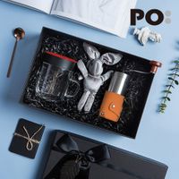 【PO:Selected】丹麥手沖咖啡禮盒組(手動咖啡磨-咖/咖啡玻璃杯240ml-紅)