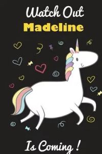 Madeline: Cute Unicorn - Personalized Blank Lined Journal Notebook Gift For Girls