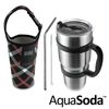 美國AquaSoda 304不鏽鋼雙層保溫保冰杯(買一送五)菱格黑色提袋