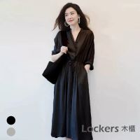 【Lockers 木櫃】寬鬆顯瘦雪紡長連衣裙#11041202-2色 FREE 黑色