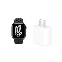 Apple Watch Nike+Series 7 GPS版 41mm 午夜色鋁金屬錶殼配黑色Nike運動錶帶(MKN43TA/A)(美商蘋果)【含20W充電頭】