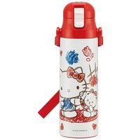 Hello Kitty 兩用彈蓋保溫瓶附背帶 兒童水壺 超輕量不鏽鋼 580ml (紅白)