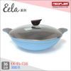 韓國NEOFLAM Eela系列 36cm陶瓷不沾雙耳炒鍋+玻璃鍋蓋-淺藍色 EK-EL-T36