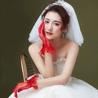 新娘手套結婚禮服紅手套短款婚紗手套