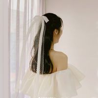 網格蝴蝶結絲帶新娘頭紗短款小頭紗韓式