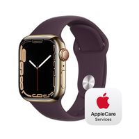 Apple Watch Series 7 GPS + Cellular, 41mm Gold Stainless Steel Case with Dark Cherry Sport Band