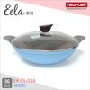 【南紡購物中心】韓國NEOFLAM Eela系列 36cm陶瓷不沾雙耳炒鍋+玻璃鍋蓋-淺藍色 EK-EL-T36