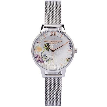 OLIVIA BURTON 腕錶 OB16SG03 許願蒲公英 銀色陽光流動水晶 金屬網狀錶帶 女錶 30mm