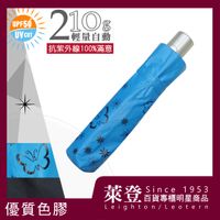 【萊登】雨傘 陽傘 抗UV 防曬 黑膠 色膠 輕量自動傘 Leighton 蝴蝶 (海藍)(L967FE96)